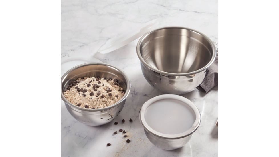Le Creuset Nested Mixing Bowls w/ Nonslip Silicone Base &amp; Plastic Air Tight Lids, Steel, ST00007000001005