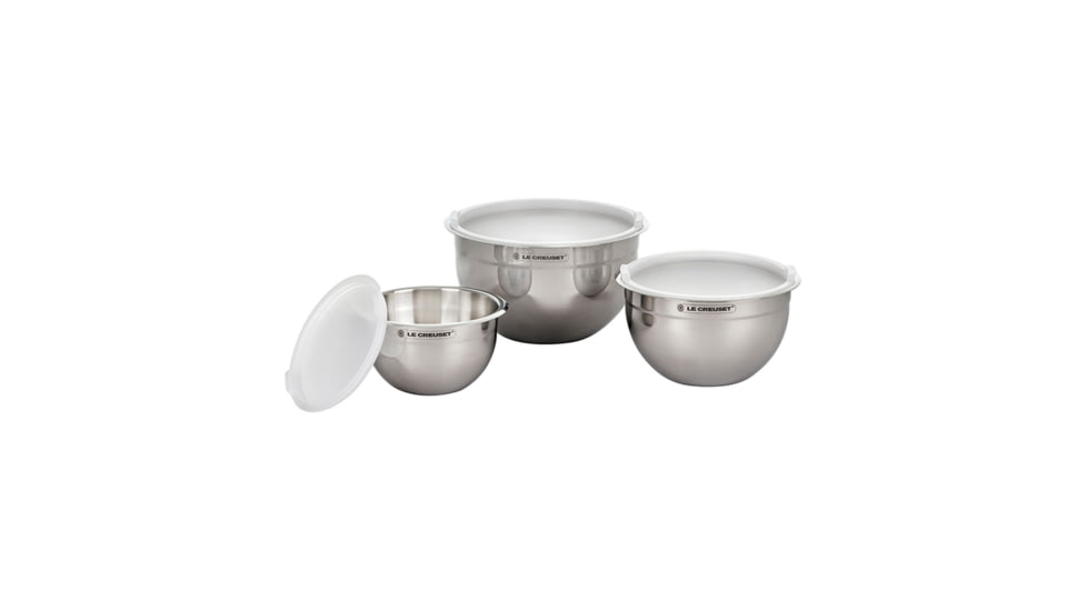 Le Creuset Nested Mixing Bowls w/ Nonslip Silicone Base &amp; Plastic Air Tight Lids, Steel, ST00007000001005