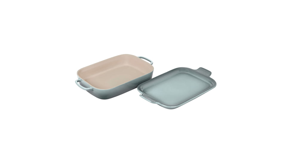 Le Creuset Rectangular Dish w/ Platter Lid, Sea Salt, 14 3/4x9x2 1/2in, ST01043000717002