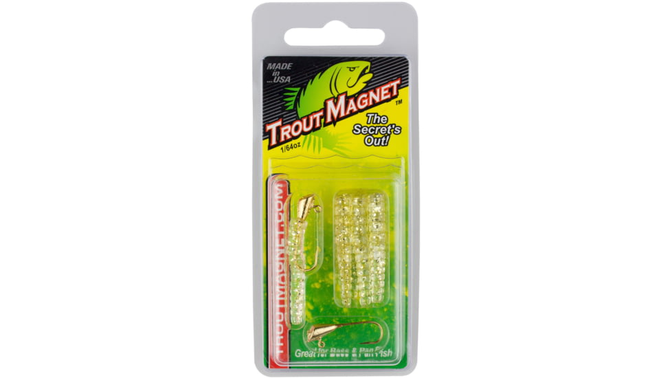 Leland Trout Magnet 9 Pc. Pack, 1/64 oz, 7 Bodies and 2-1/64 oz Size 8 Jigheads, Gold Glitter, 87682