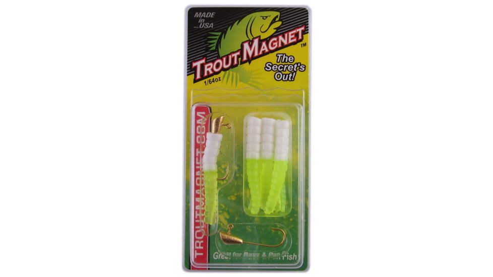Leland Trout Magnet 9 Pc. Pack, 1/64 oz, 7 Bodies and 2-1/64 oz Size 8 Jigheads, White/Chartreuse, 87679WC
