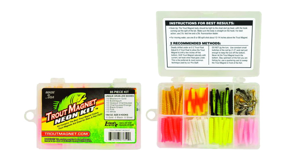 Leland Trout Magnet Neon Kit, 15 Hooks, 70 Bodies and Shad-Dart Heads, 1/64oz, 87659
