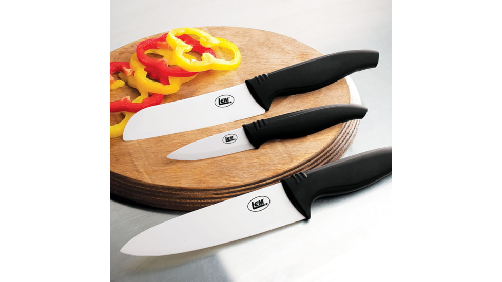 LEM Products 3 Piece Ceramic Knife Set, Ceramic Blade, Black Handle, 1019