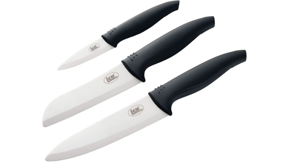LEM Products 3 Piece Ceramic Knife Set, Ceramic Blade, Black Handle, 1019