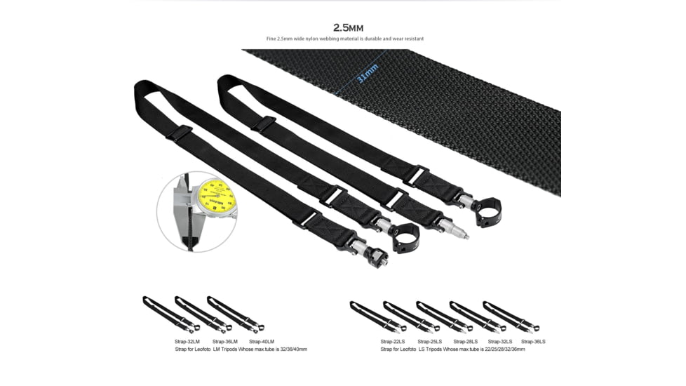 Leofoto 36LS Push Button Quick Detach Modular Tripod Strap, Black, Strap-36LS