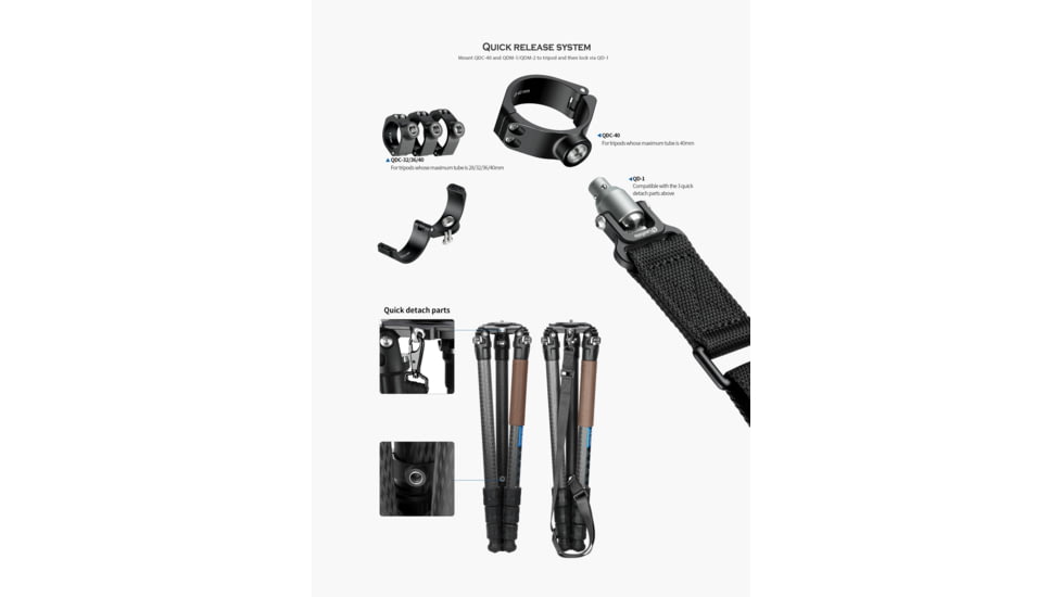 Leofoto 40LN Push Button Quick Detach Modular Tripod Strap, Black, Strap-40LN