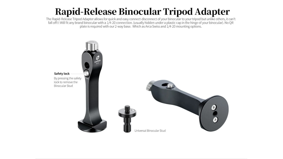 Leofoto BC-03 Hands Free Modular Binoculars Adapter, Tripod Mount Arca Compatible, Black, BC-03