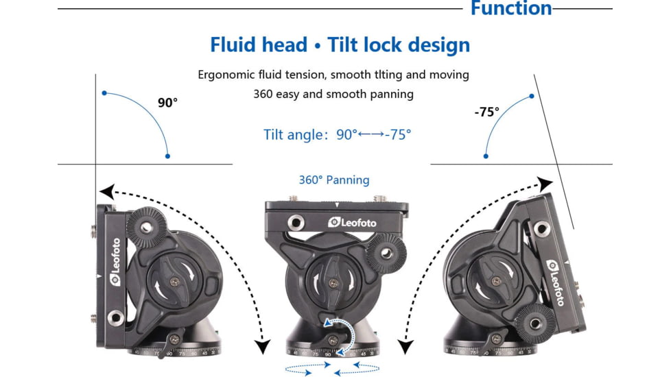 Leofoto BV-10 Fluid Head for Optics up to 11 lb w/Handle, Arca, Black, BV-10
