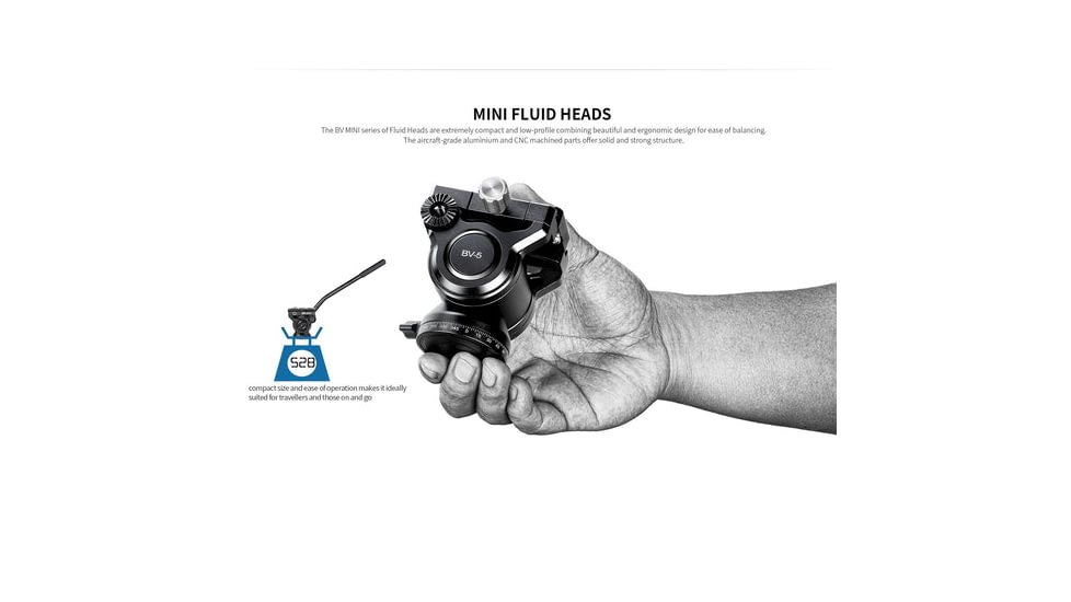 Leofoto BV-5 Mini Fluid Head for Optics w/ Standard Handle, Arca Compatible, Black, BV-5