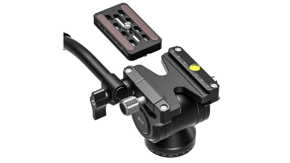Leofoto BV-5B Mini Fluid Head for Optics w/ Shorter Handle, Arca Compatible, Black, BV-5B