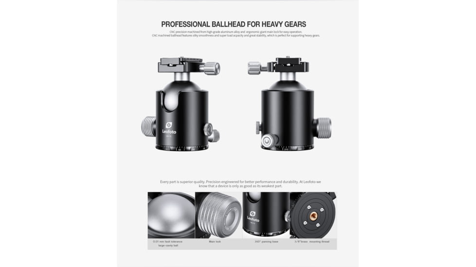 Leofoto HB-70 70mm Pro Heavy-Duty Ball Head w/Quick Release Plate &amp; Case, Black, HB-70