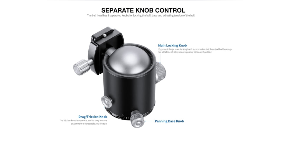 Leofoto HB-70 70mm Pro Heavy-Duty Ball Head w/Quick Release Plate &amp; Case, Black, HB-70