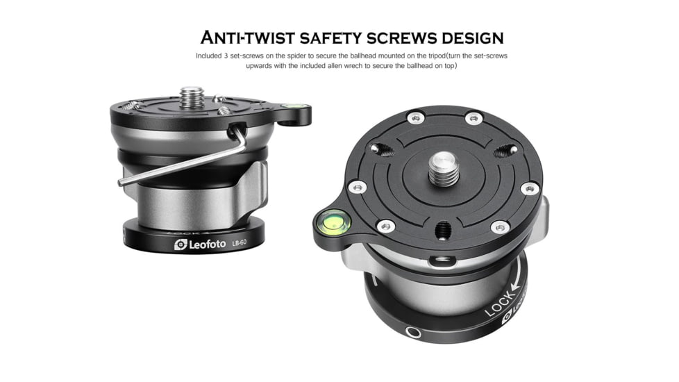 Leofoto LB-65LRC Leveling Head w/ Butterfly Handle, Black, LB-65