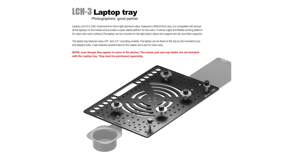 Leofoto LCH-3 Ultimate Laptop Tray, 1/4 and 3/8, Black, LCH-3