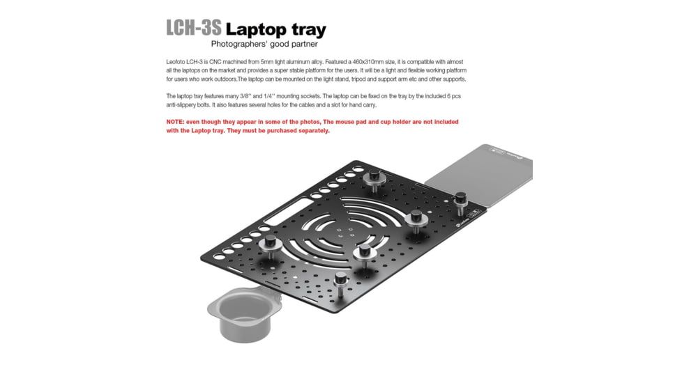 Leofoto LCH-3S Ultimate Laptop Tray, 1/4 and 3/8, Black, LCH-3S