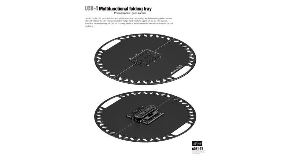 Leofoto LCH-4 Multi-Functional Folding Tray, Arca, 1/4, 3/8, Black, LCH-4