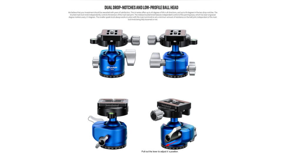 Leofoto LH-30 Low Profile Ball Head &amp; QR Plate. Arca, Black, LH-30