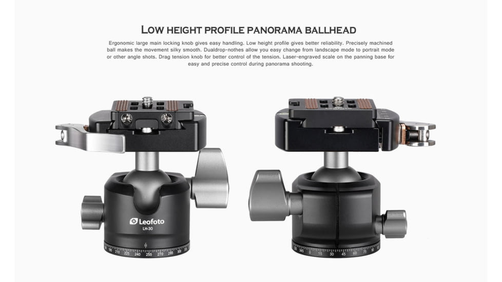 Leofoto LH-30LR Ball Head w/ LR-50 Lever-Release Clamp, Arca, Black, LH-30LR