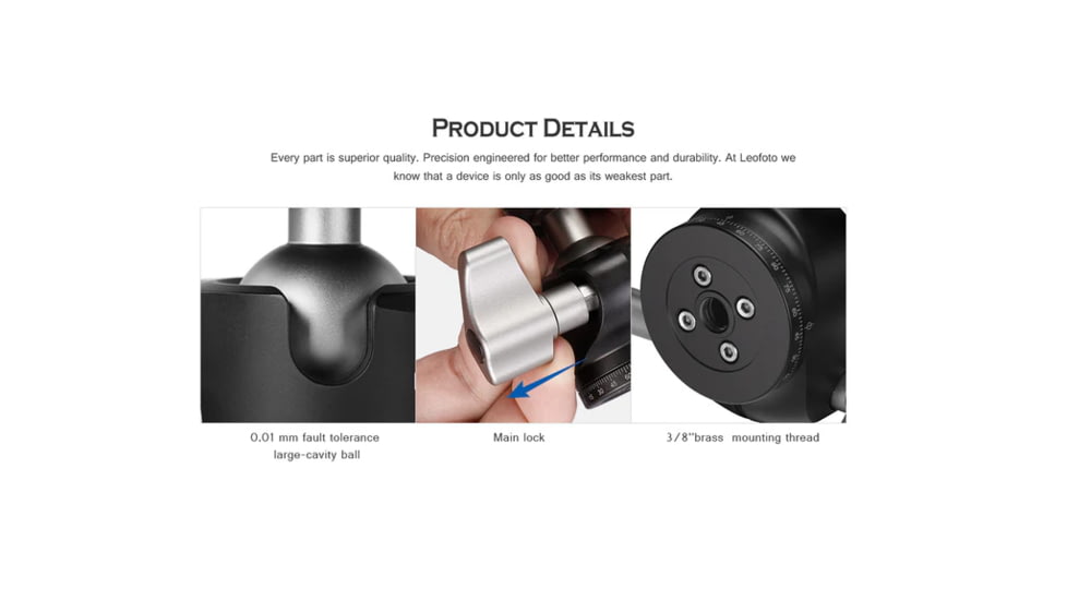 Leofoto LH-30LR Ball Head w/ LR-50 Lever-Release Clamp, Arca, Black, LH-30LR