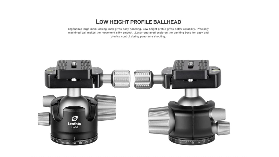 Leofoto LH-36 Low Profile Ball Head &amp; QR Plate, Arca, Black, LH-36