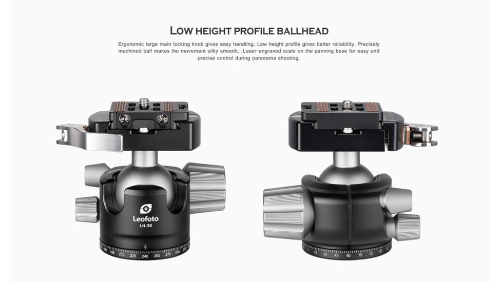 Leofoto LH-36LR Ball Head w/ LR-50 Lever Release Clamp, Arca, Black, LH-36LR