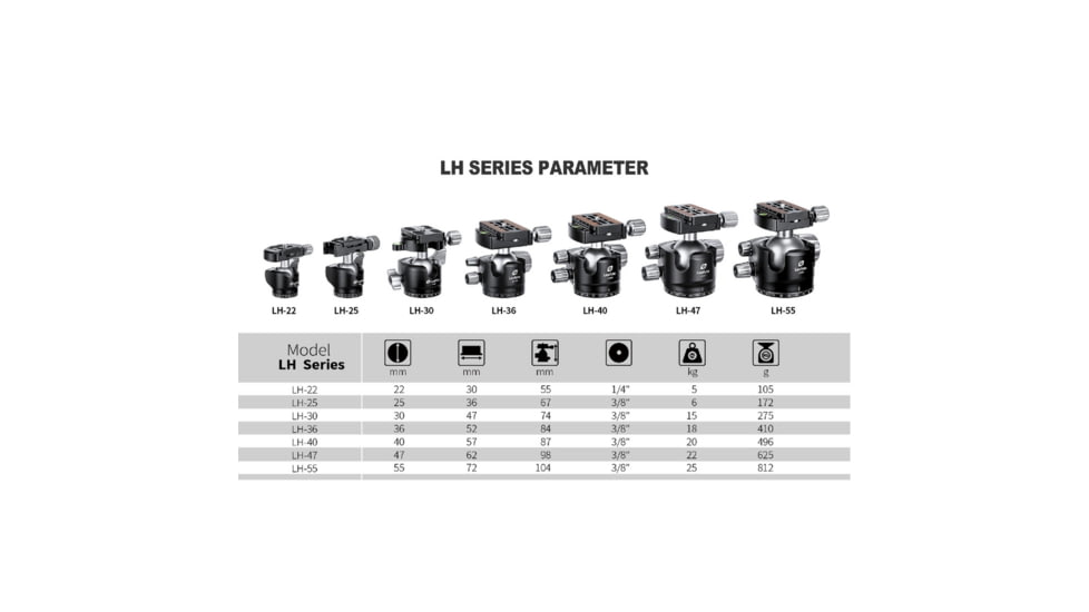 Leofoto LH-40 Series Low Profile Ball Head &amp; QR Plate, Arca, Black, LH-40