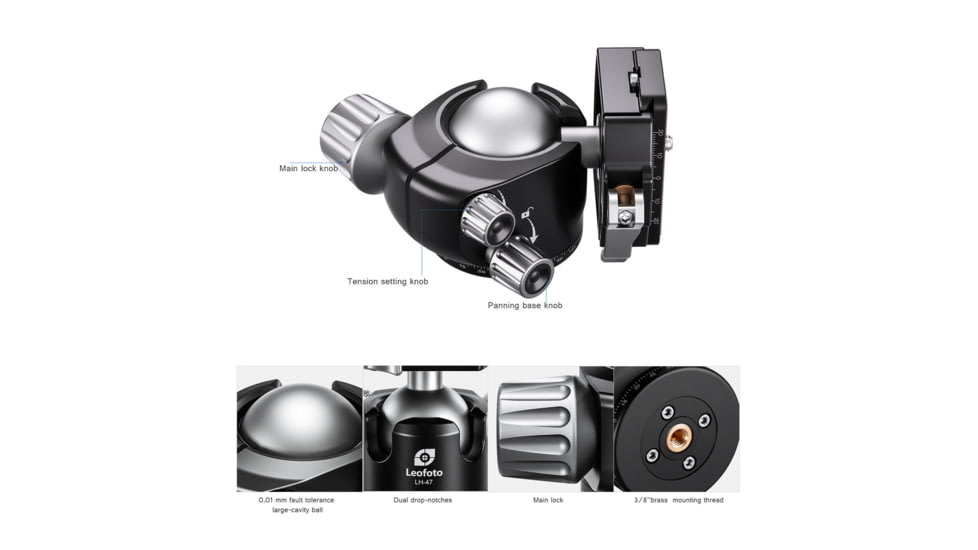 Leofoto LH-40LR Ball Head w/ Lever Release Clamp, Arca, Black, LH-40LR