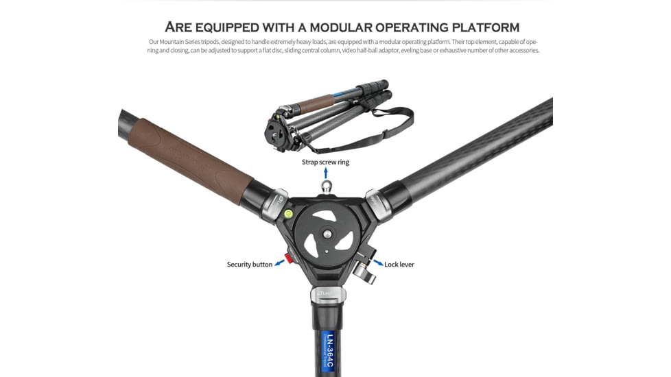 Leofoto LN-364C Heavy Duty Tripod w/ 75mm Bowl/Platform &amp; Bag - Ball Head Kit, Black, LN-364C+LH-55