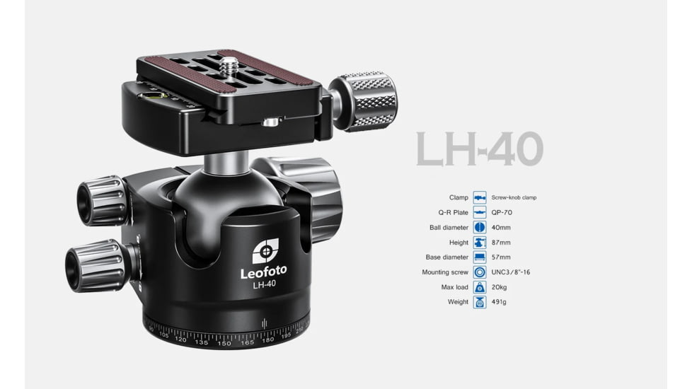 Leofoto LS-324C X Version Ranger Series Tripod / Ballhead Set - LS-324CX/LH-40LR, Black, LS-324CX+LH-40LR