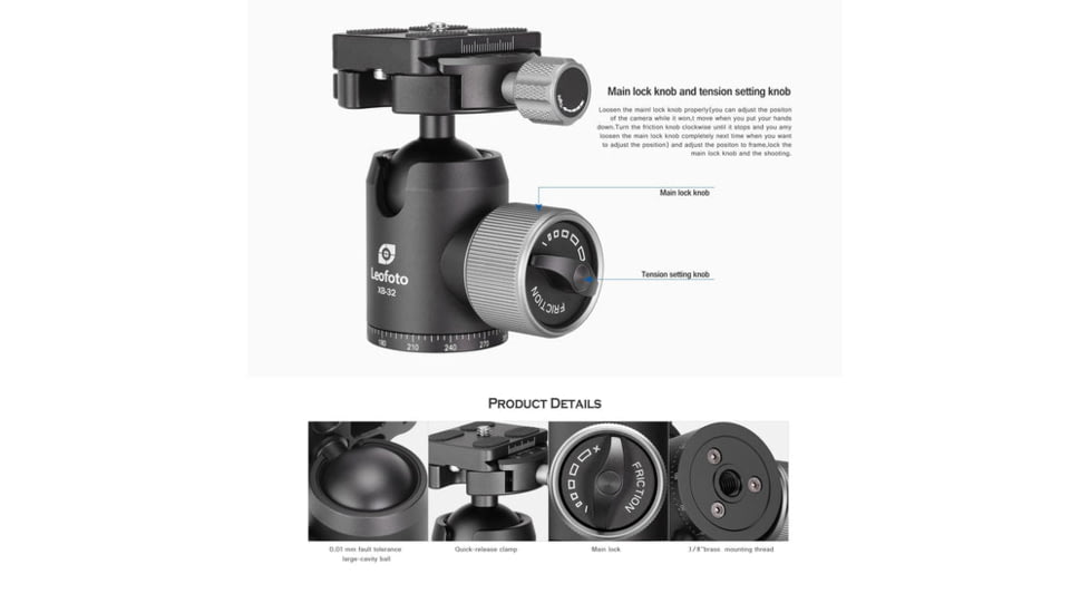 Leofoto LX-255CT/XB-32 Reversible Travel Tripod w/ Ball Head Set, Black, LX-255CT+XB-32