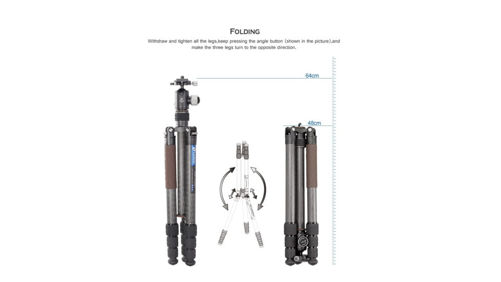 Leofoto LX-324CT/XB-38 Reversible Travel Tripod w/ Ball Head, Black, LX-324CT+XB-38
