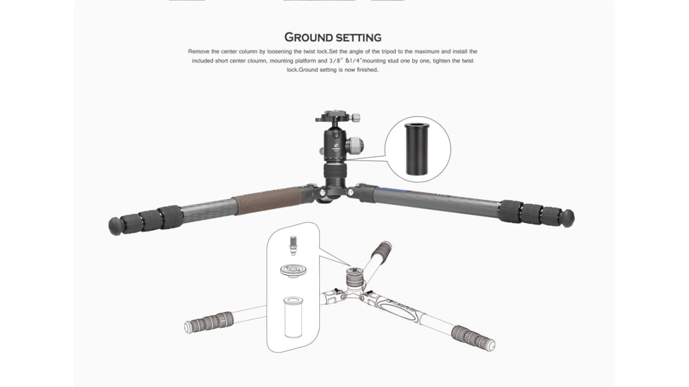 Leofoto LX-324CT/XB-38 Reversible Travel Tripod w/ Ball Head, Black, LX-324CT+XB-38