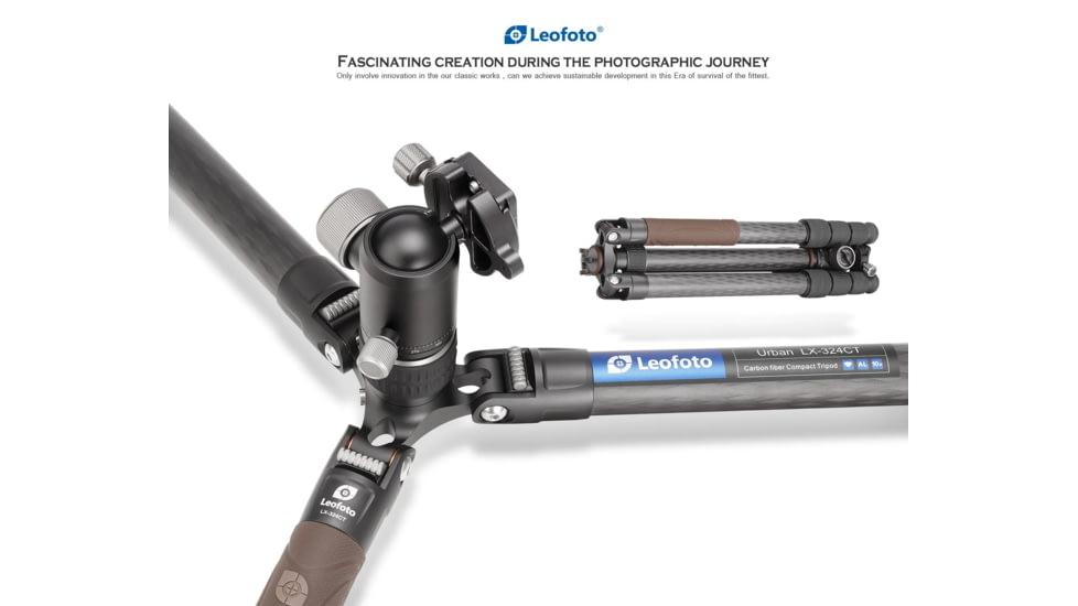 Leofoto LX-324CT/XB-38 Reversible Travel Tripod w/ Ball Head, Black, LX-324CT+XB-38