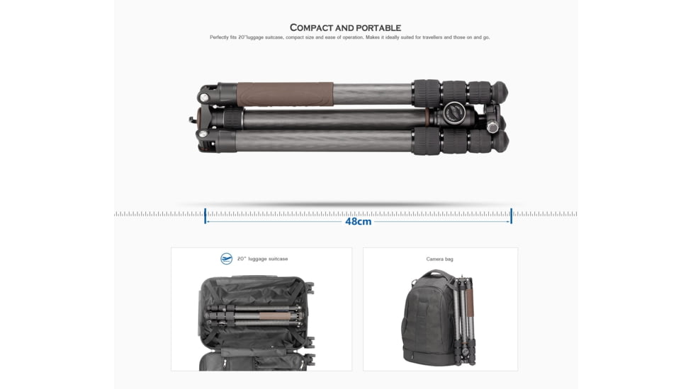 Leofoto LX-324CT/XB-38 Reversible Travel Tripod w/ Ball Head, Black, LX-324CT+XB-38