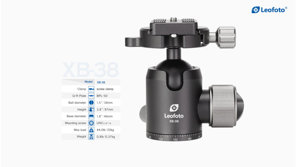 Leofoto LX-324CT/XB-38 Reversible Travel Tripod w/ Ball Head, Black, LX-324CT+XB-38