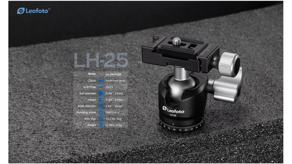 Leofoto MT-02 Aluminum Mini Table Top Tripod w/ Ball Head Kit, Black, MT-02+LH-25