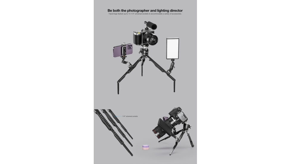 Leofoto MT-04 Folding Aluminum Mini Tripod w/ Bag, Black, MT-04