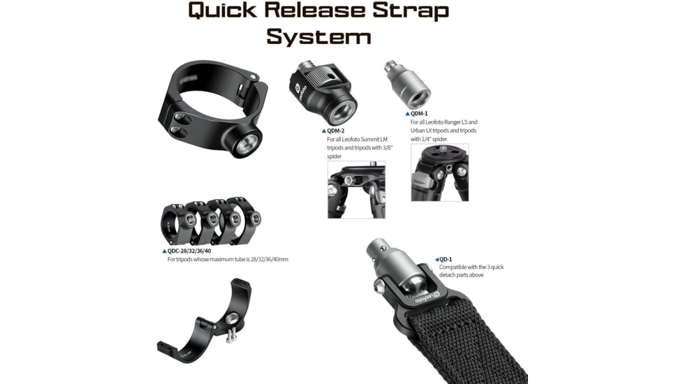 Leofoto QDM-2 3/8 Screw, Push Button QD Modular Tripod Strap, Black, QDM-2