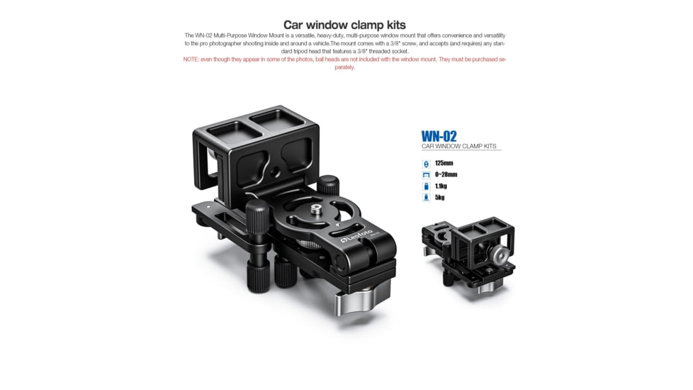 Leofoto WN-02 Multi-Purpose Window Mount for Binoculars/Lens and Camera, Black, WN-02