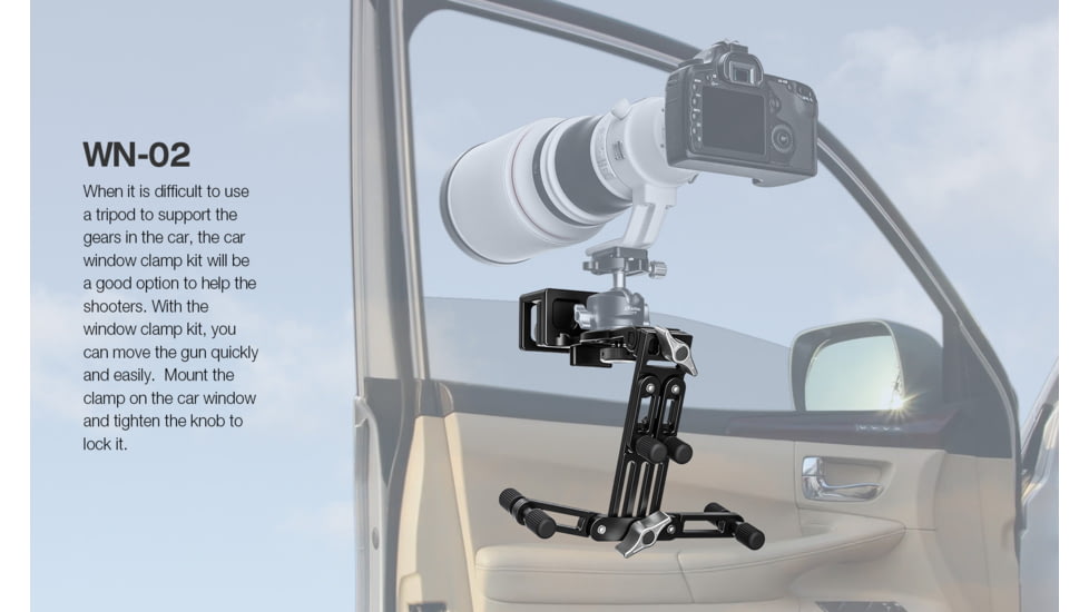 Leofoto WN-02 Multi-Purpose Window Mount for Binoculars/Lens and Camera, Black, WN-02