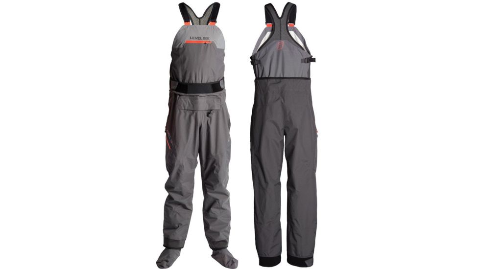 Level Six Mens Breakwater Bib 2.5 Layer Semi-Dry Pant w/Sock, Charcoal, Extra Small, GMB-BBIB-CH-XS