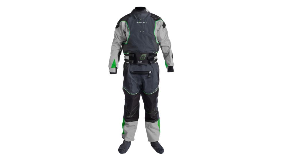 Level Six Mens Emperor 3 Layer Drysuit, Tin/Charcoal/Kiwi Green Highlights, Extra Small, GMT-EMPE-TN-XS