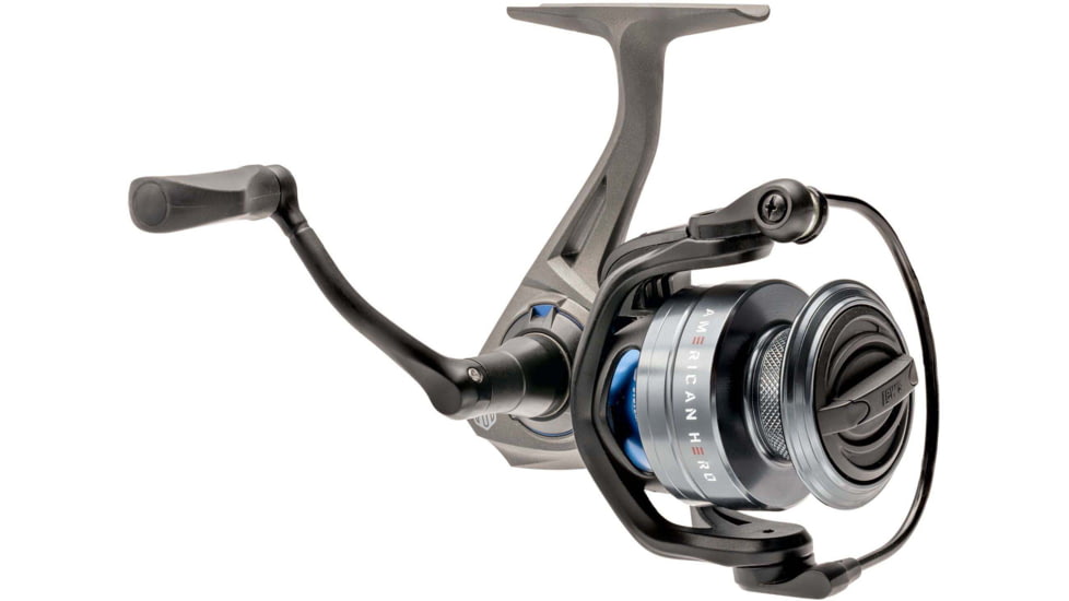 Lew’s American Hero Spinning Reel, SZ 200 Reel, 4+1 Bearings, 6.2-1 Ratio, Graphite Frame, Speed Gears, Speed Lube, Multi-Disc Drag, Gray/Black/Blue, AH200G2