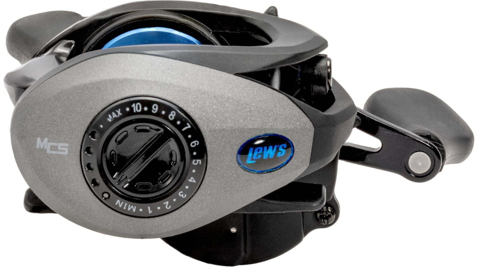 Lew’s American Hero Baitcast Reel, 4+1 Bearings, 7.5-1 Ratio, 1-PC Graphite Frame, Speed Gears, Speed Lube, Magnetic Control System, Rulon Drag, LH Retrieve, Gray/Black/Blue, AH1SHLG2