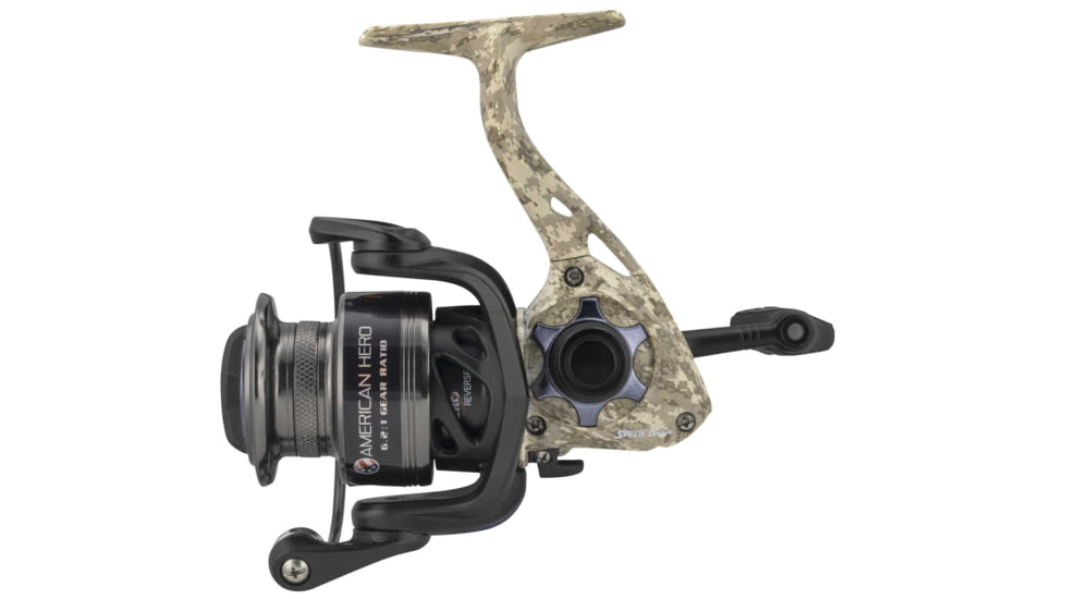 Lew’s American Hero Camo Spinning Reel, SZ 300 Reel, 5+1 Bearings, 6.2-1 Ratio, 1-PC Graphite Frame, Oiled Felt Multi-Disc Drag, Interchangeable Retrieve, Camo/Black, AHC300G2