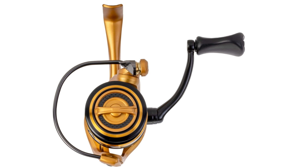 Lew’s Custom Pro 100 Spinning Reel, SZ 100 Reel, 10+1 Bearings, 5.2-1 Ratio, Aluminum Frame and Sideplate, Aluminum Speed Gears, Hybrid Carbon Drag, Reversible Retrieve, Gold/Black, CP100G2