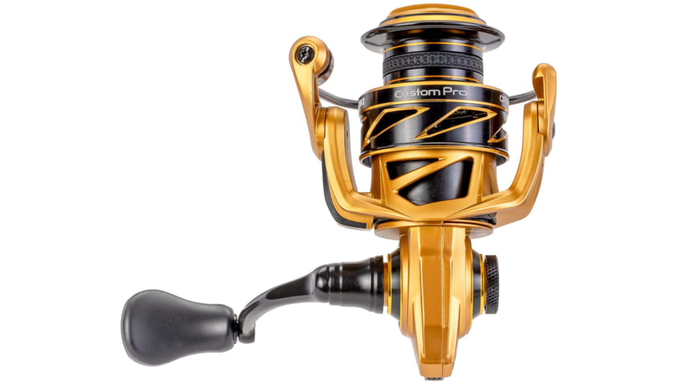 Lew’s Custom Pro 100 Spinning Reel, SZ 100 Reel, 10+1 Bearings, 5.2-1 Ratio, Aluminum Frame and Sideplate, Aluminum Speed Gears, Hybrid Carbon Drag, Reversible Retrieve, Gold/Black, CP100G2