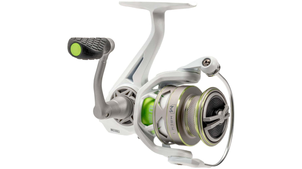 Lew’s MACH 1 Spinning Reel, SZ 200 Reel, 9+1 Bearings, 6.2-1 Ratio, Graphite Frame, Speed Gears, Speed Lube, Multi-Disc Drag, Metallic White/Gray/Green, Clam Pack, MH200G3