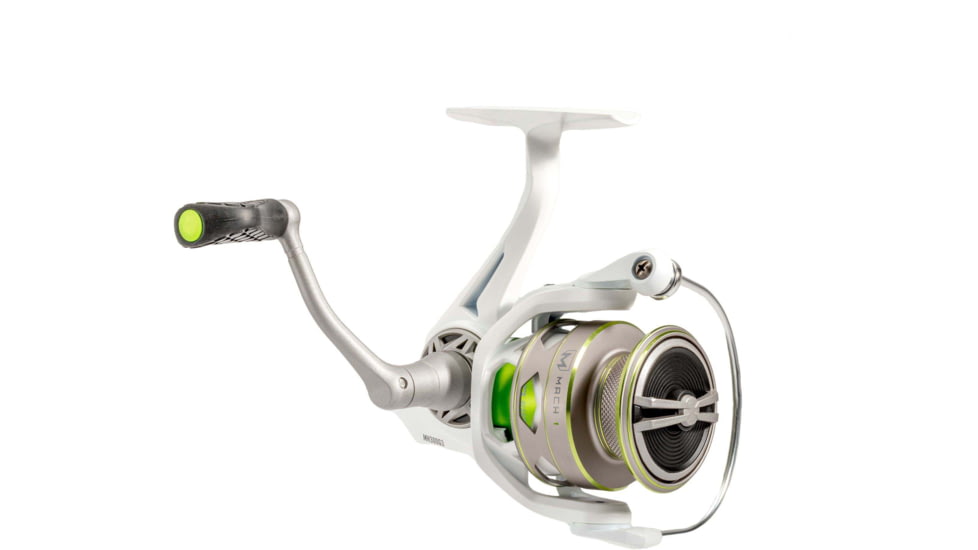 Lew’s MACH 1 Spinning Reel, SZ 300 Reel, 9+1 Bearings, 6.2-1 Ratio, Graphite Frame, Speed Gears, Speed Lube, Multi-Disc Drag, Metallic White/Gray/Green, Clam Pack, MH300G3