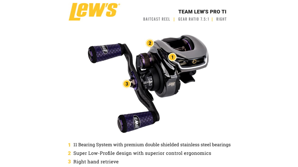 Team Lew’s Ti Baitcast Reel, RH Retrieve, 7.5-1 Ratio, 10+1 Bearings, PT1SHG2